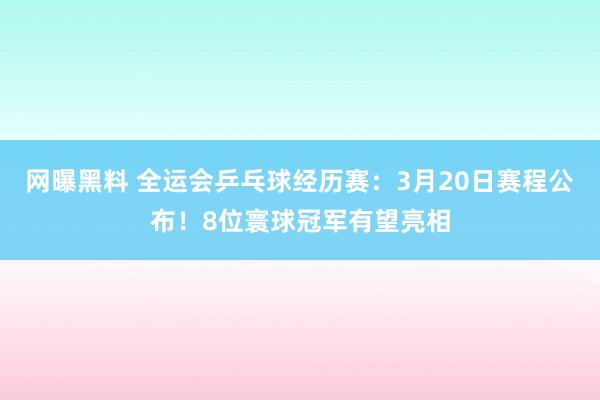 网曝黑料 全运会乒乓球经历赛：3月20日赛程公布！8位寰球冠军有望亮相