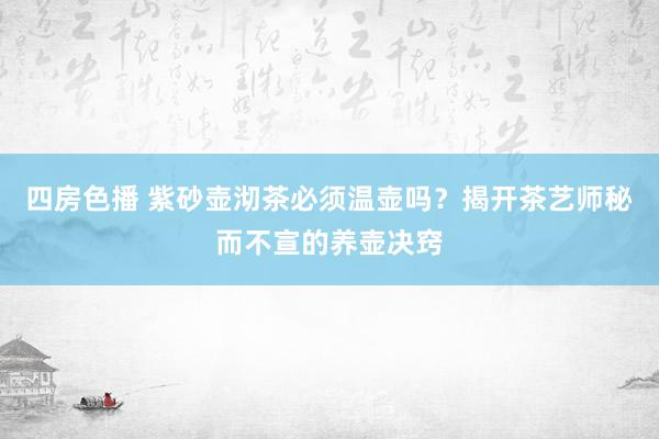 四房色播 紫砂壶沏茶必须温壶吗？揭开茶艺师秘而不宣的养壶决窍
